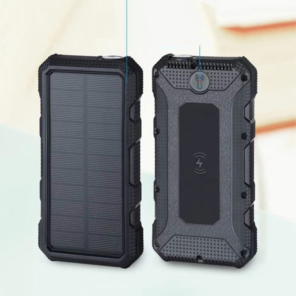 USB C (PD) Powerbank 18W Outdoor Solar Qi Wireless Quick Charge 20000mAh Taschenlampe (Spritzwassergeschützt) - Rot / Schwarz