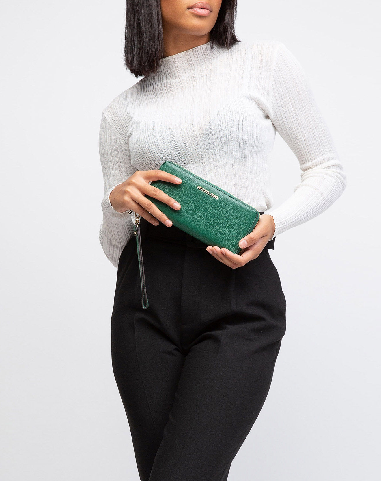 Michael Kors Portefeuille en Cuir continental Jet Set Travel vert - 21x10 cm