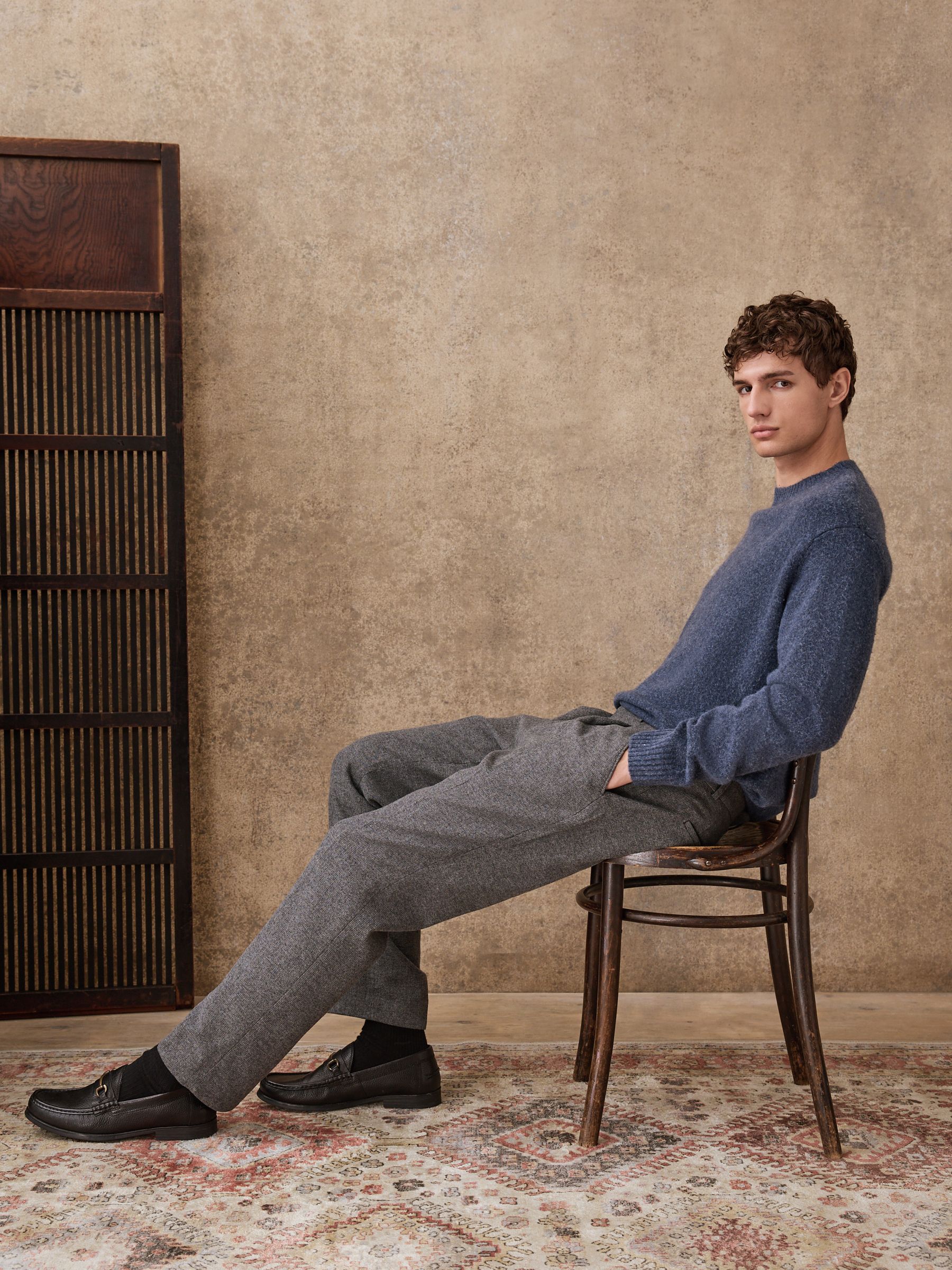 Grijs - Regular Tapered Fit Smart Textured Trousers With Wool