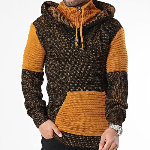 Pull A Capuche Noir Camel