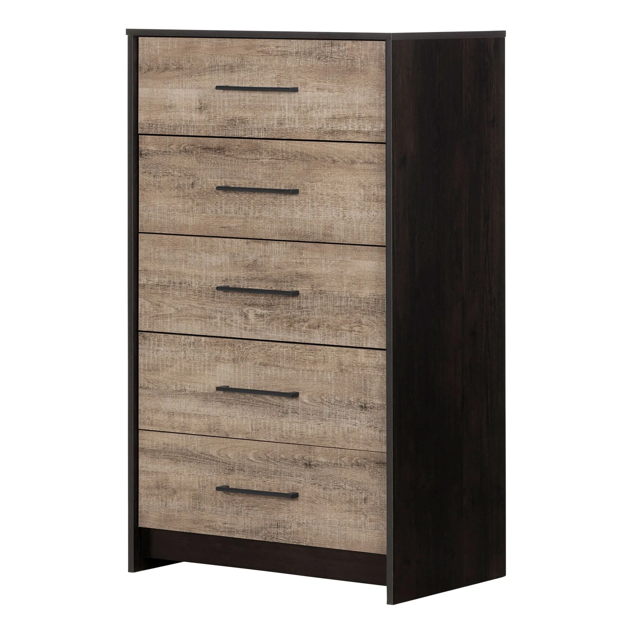 South Shore Commode 5 Tiroirs - Londen Noir antiqué et Chêne vieilli