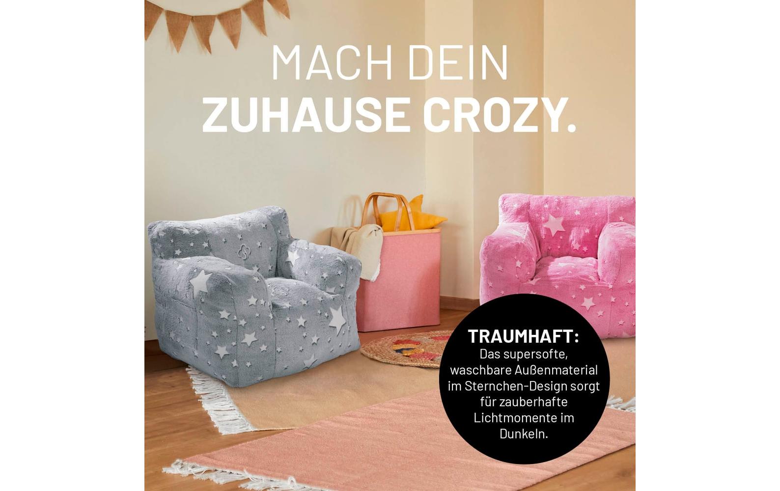 Sessel Glow in the Dark Grau<br>Kindersessel mit leuchtendem Sternen-Design
