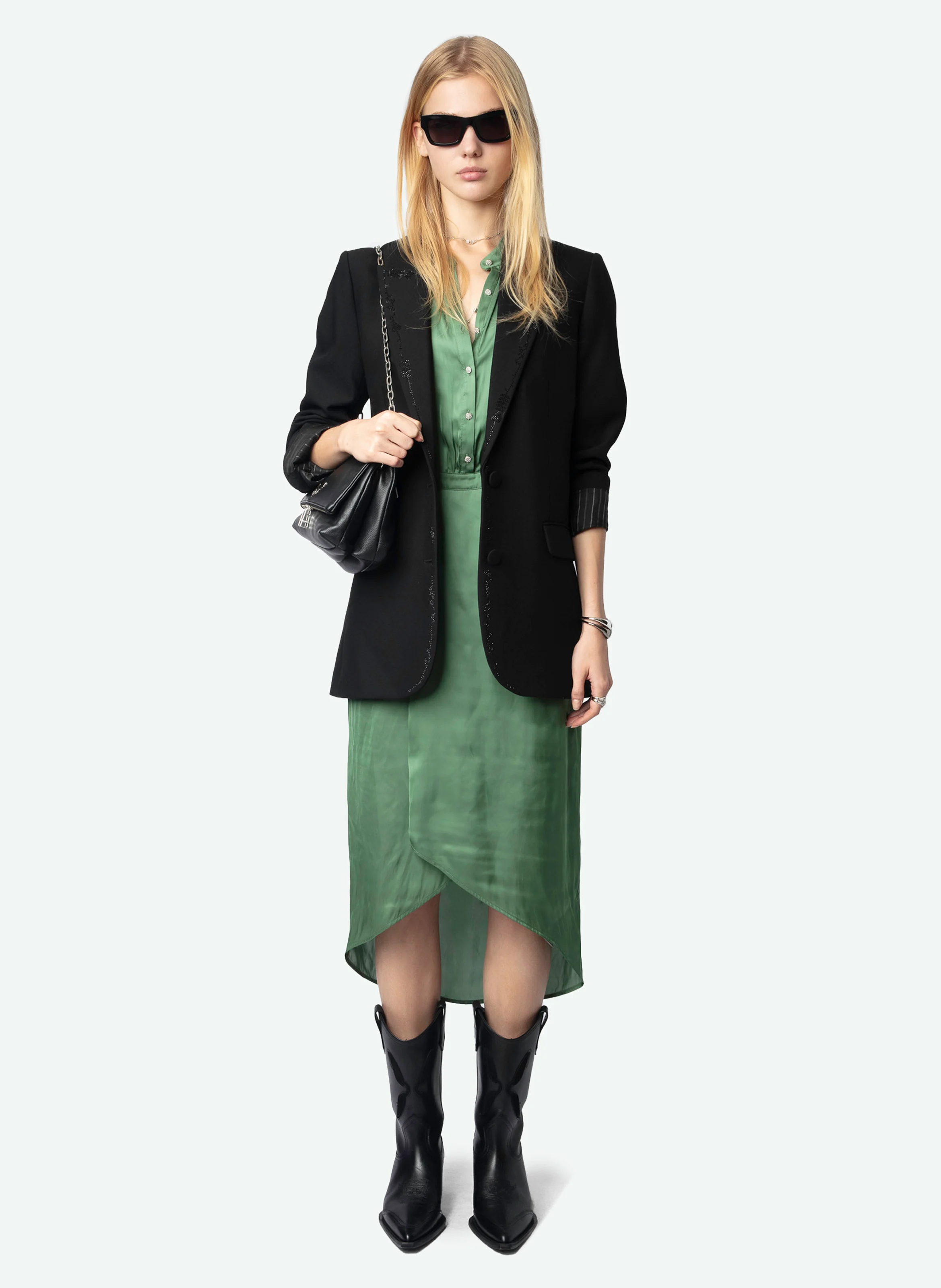 RIMAZ - Robe midi cintrée à manches courtes| Vert