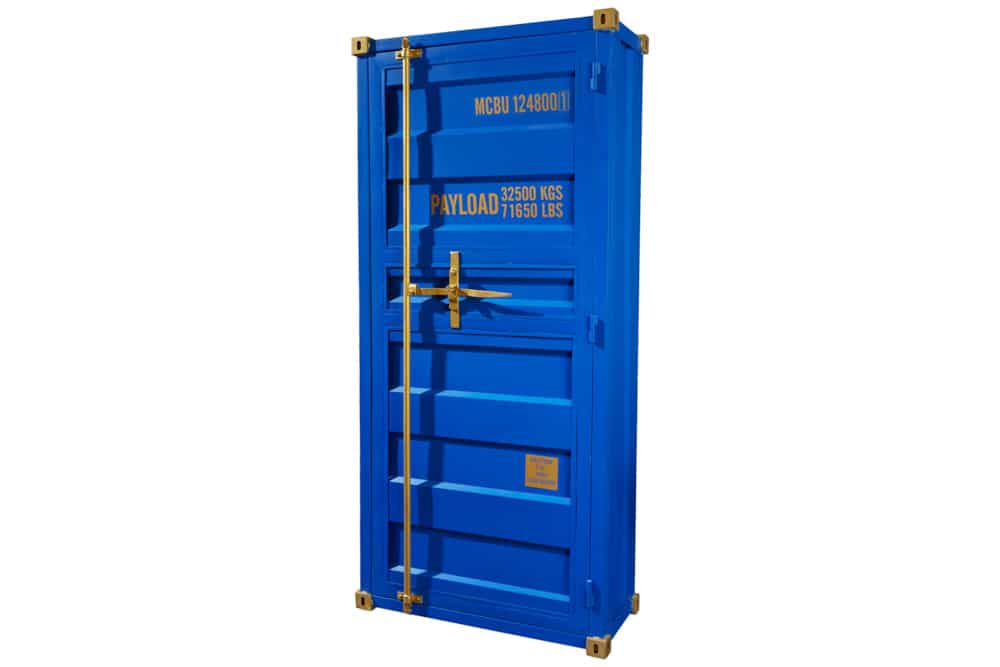 Design Aktenschrank GLOBETROTTER 180cm blau Eisen Container Upcycling Industrial