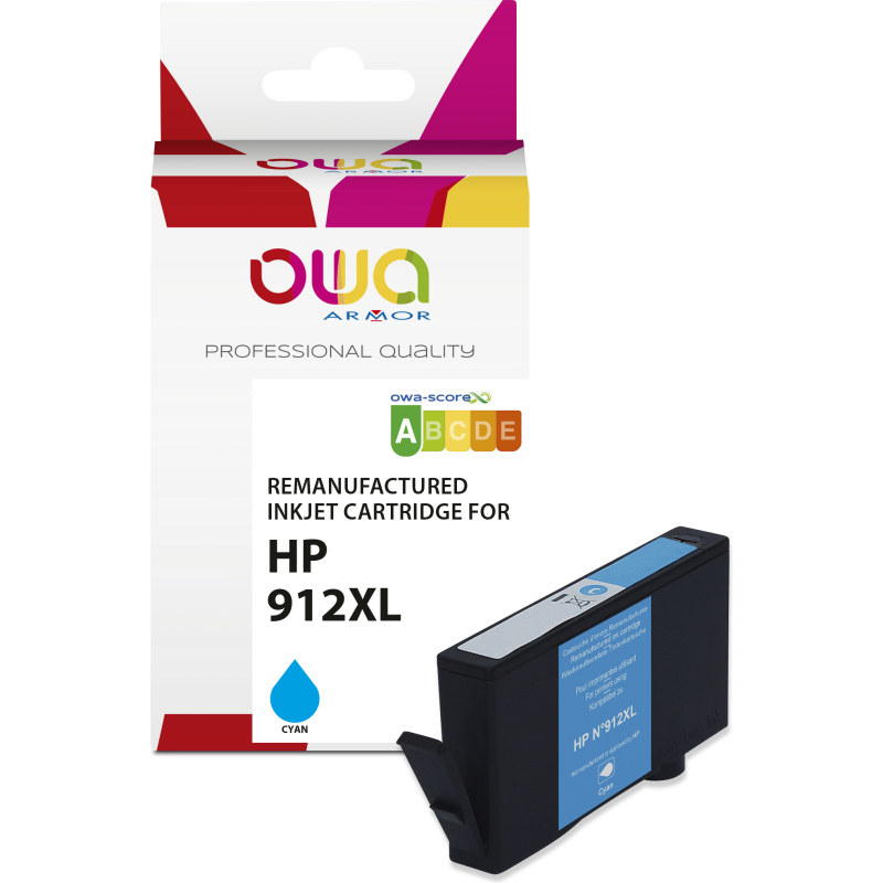 Cartouche d'encre remanufacturée OWA - haute capacité - Cyan - pour HP 912XL