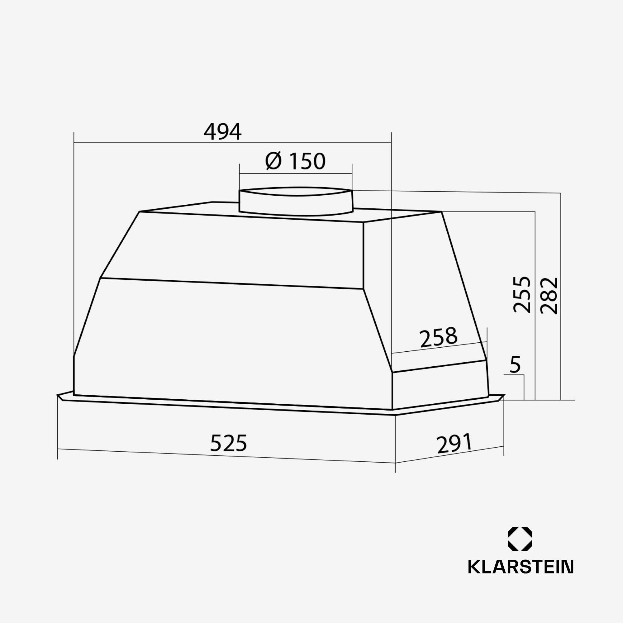 Paolo 52 Dunstabzugshaube Einbau 52 cm 439 m³/h LED Touch A++ Schwarz
