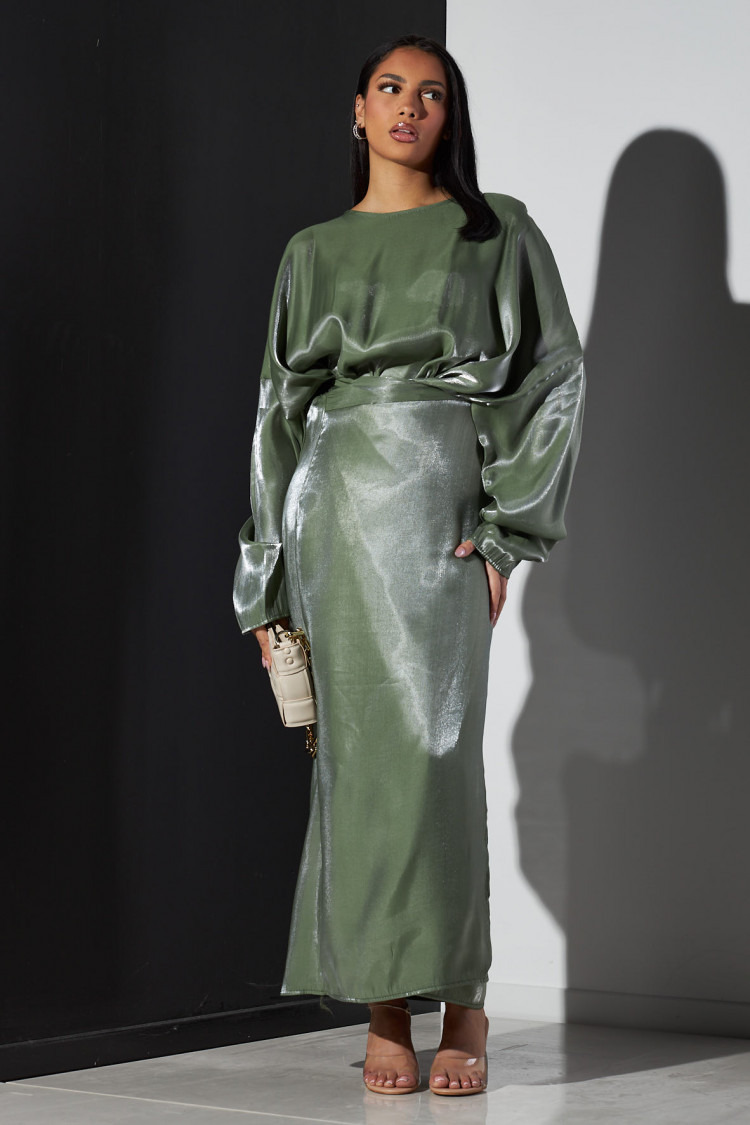 Abaya verte à empiècement à noué