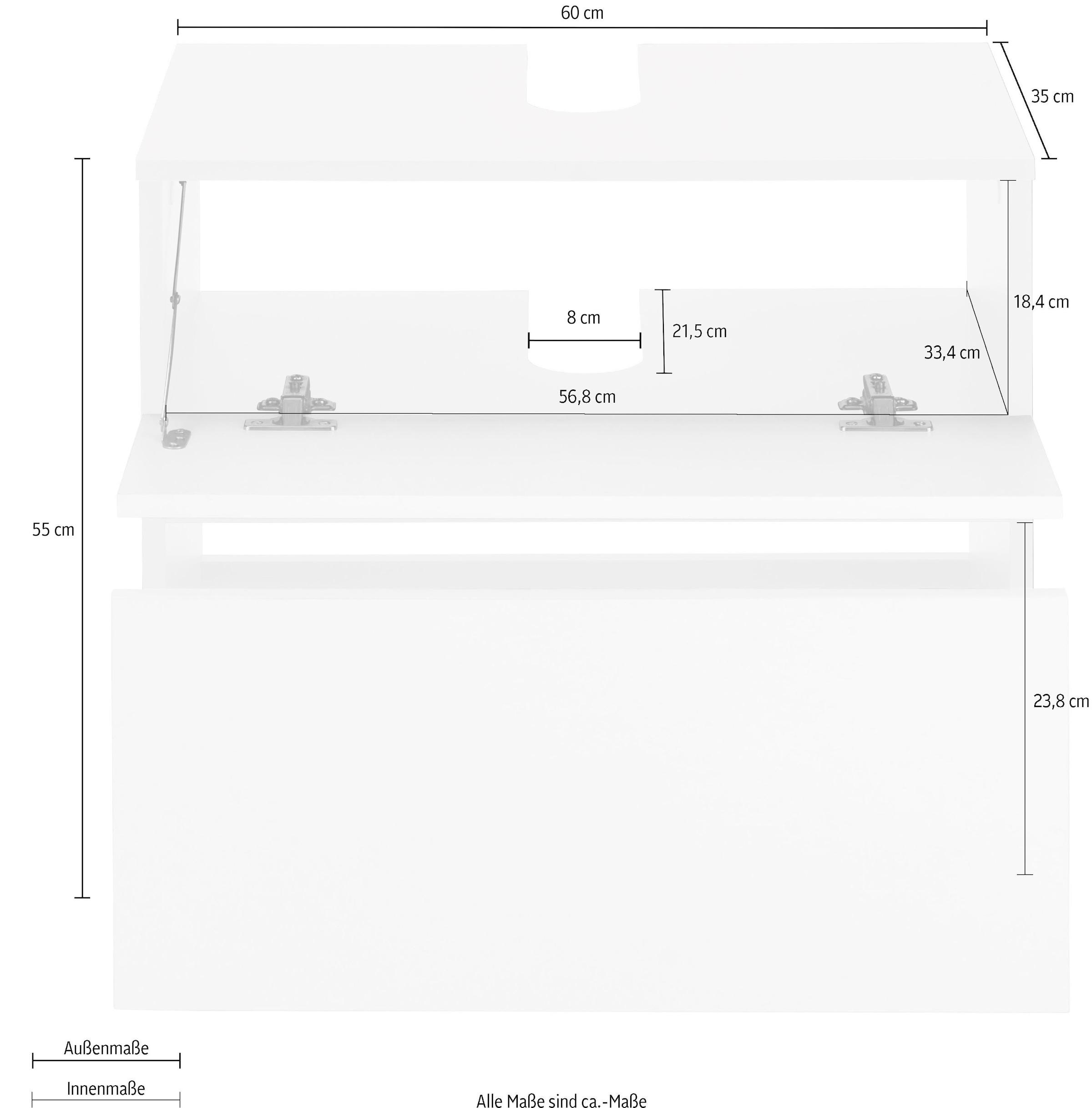 Home affaire Waschbeckenunterschrank »Wisla« Siphonausschnitt, Push-to-open-Funktion, Breite 60cm, Höhe 55 cm
