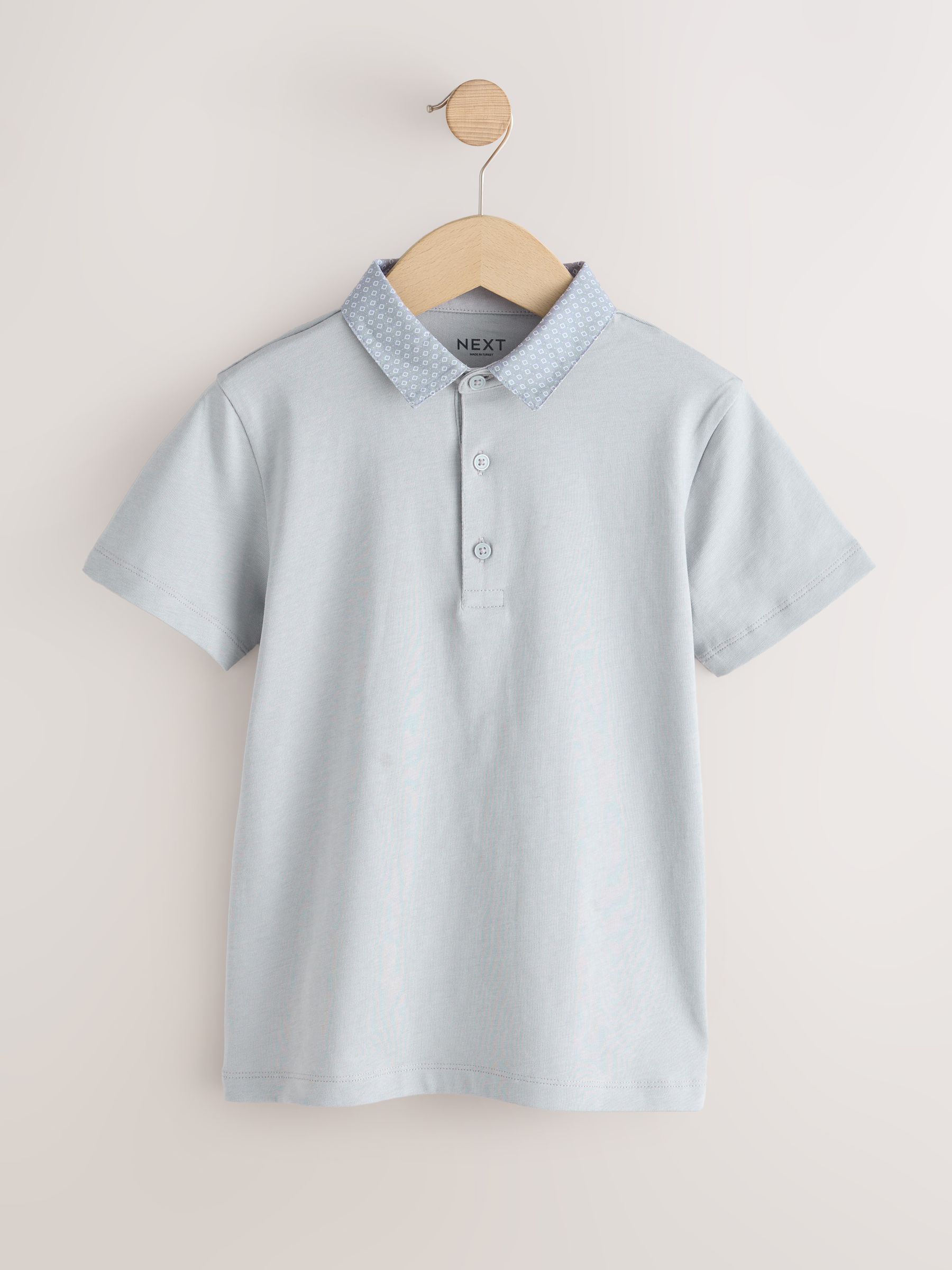 Grijs - Pattern Collar Short Sleeve Polo Shirt (3-16yrs)