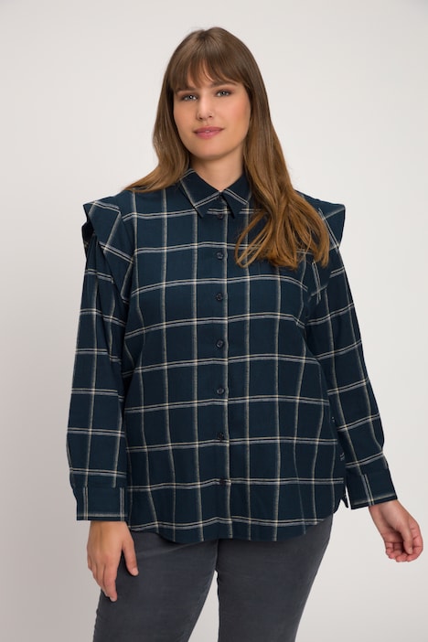 Bluse, Karo, Hemdkragen, Langarm, Biobaumwolle