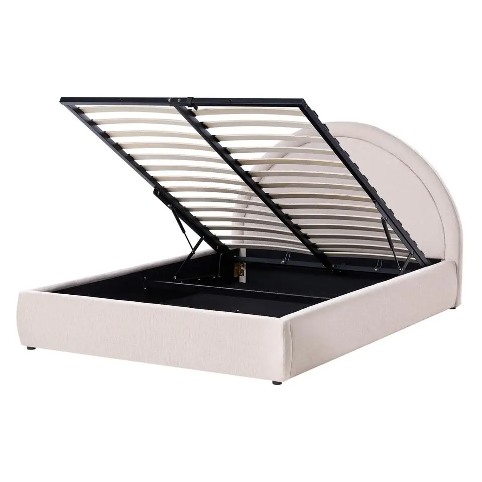 MOUZON - Bed met opbergruimte - Lichtbeige - 140 x 200 cm - Stof