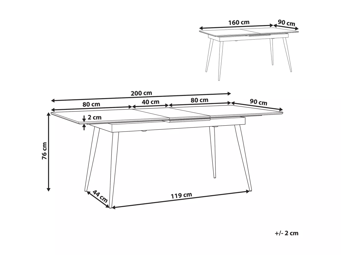 Table de salle à manger extensible MALDON Noir 160/200 cm 90 cm