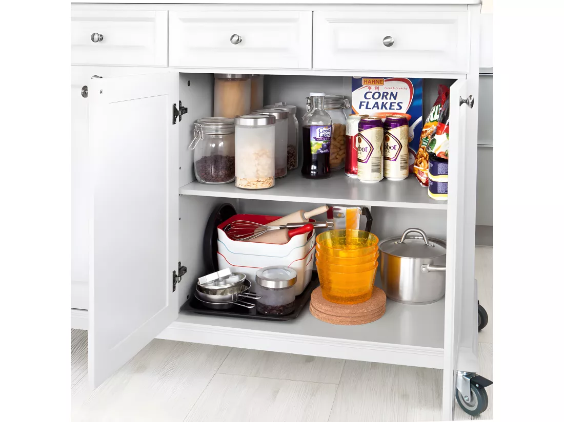 Desserte sur roulettes, Meuble chariot de cuisine de service avec Plateau en Acier Inox, FKW33-W