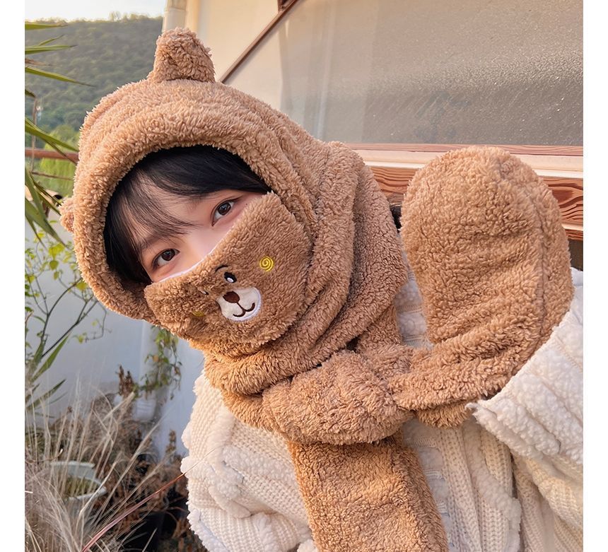 Yunikon - Set: Berenoor Fleece Capuchonsjaal + Masker