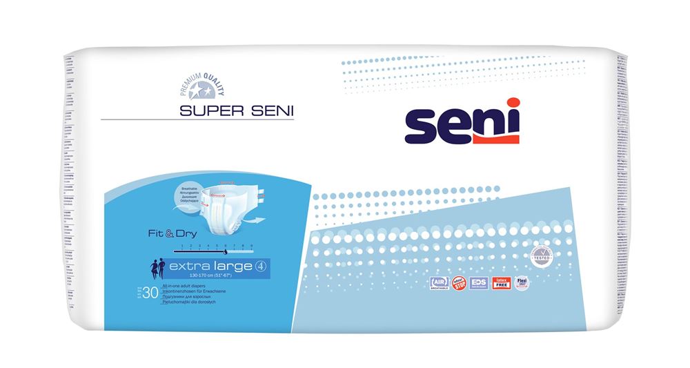 Super Seni Windelhosen<br>30 Stück, XL, atmungsaktiv Hüftumfang 130-170cm 6 Tropfen