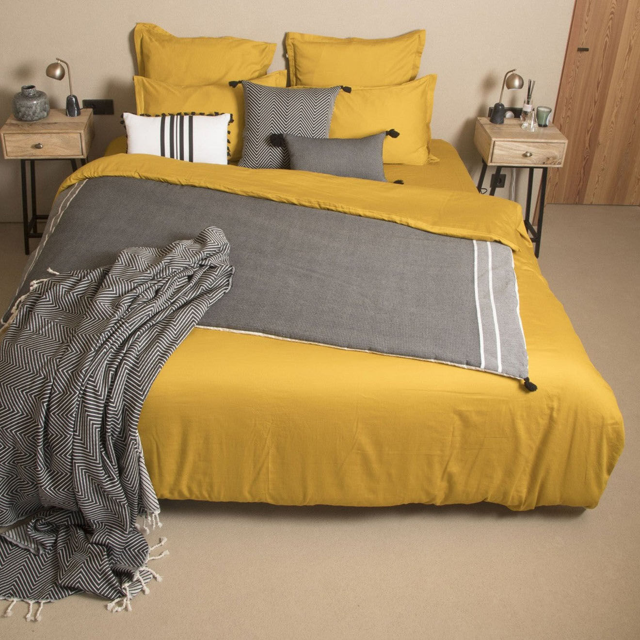 Febronie Housse de couette en Satin de Coton Julia jaune