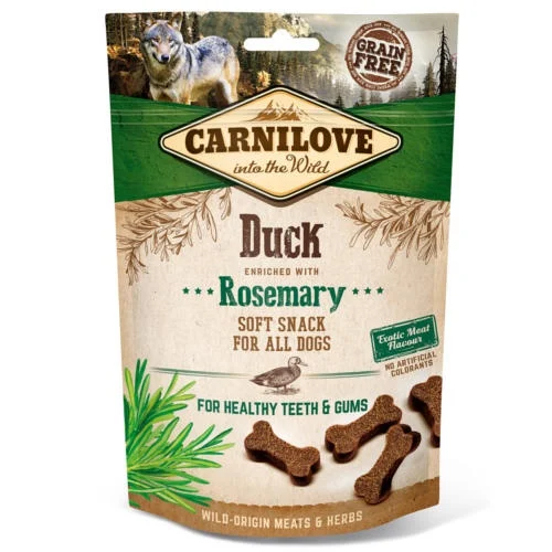 Biscoitos macios para cães Carnilove com sabor de pato e alecrim