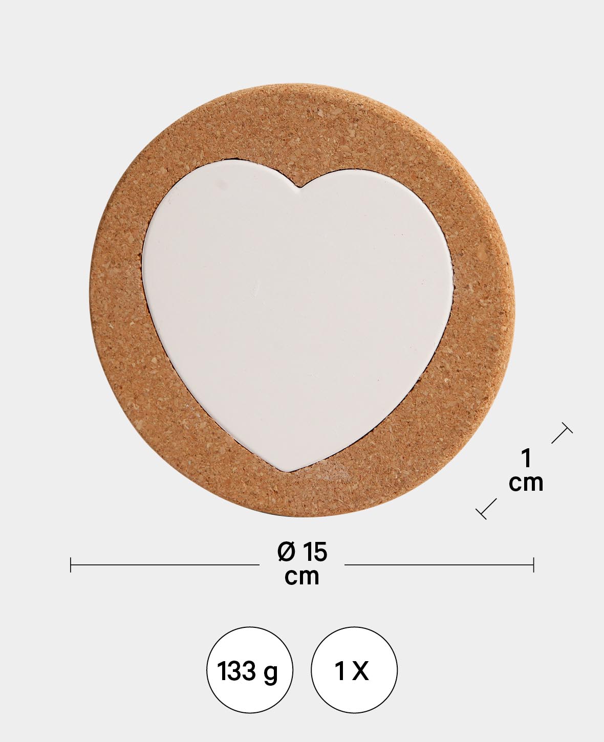 (Ø15cm) Kork Untersetzer Porzellan Herz DIY Untersetzer - Braun