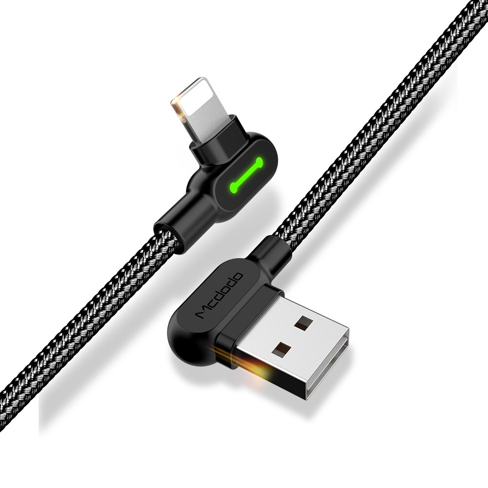 (1.8m) 3A USB A auf Lightning Nylon 90 Grad Winkel Ladekabel Gaming Datenkabel - Schwarz