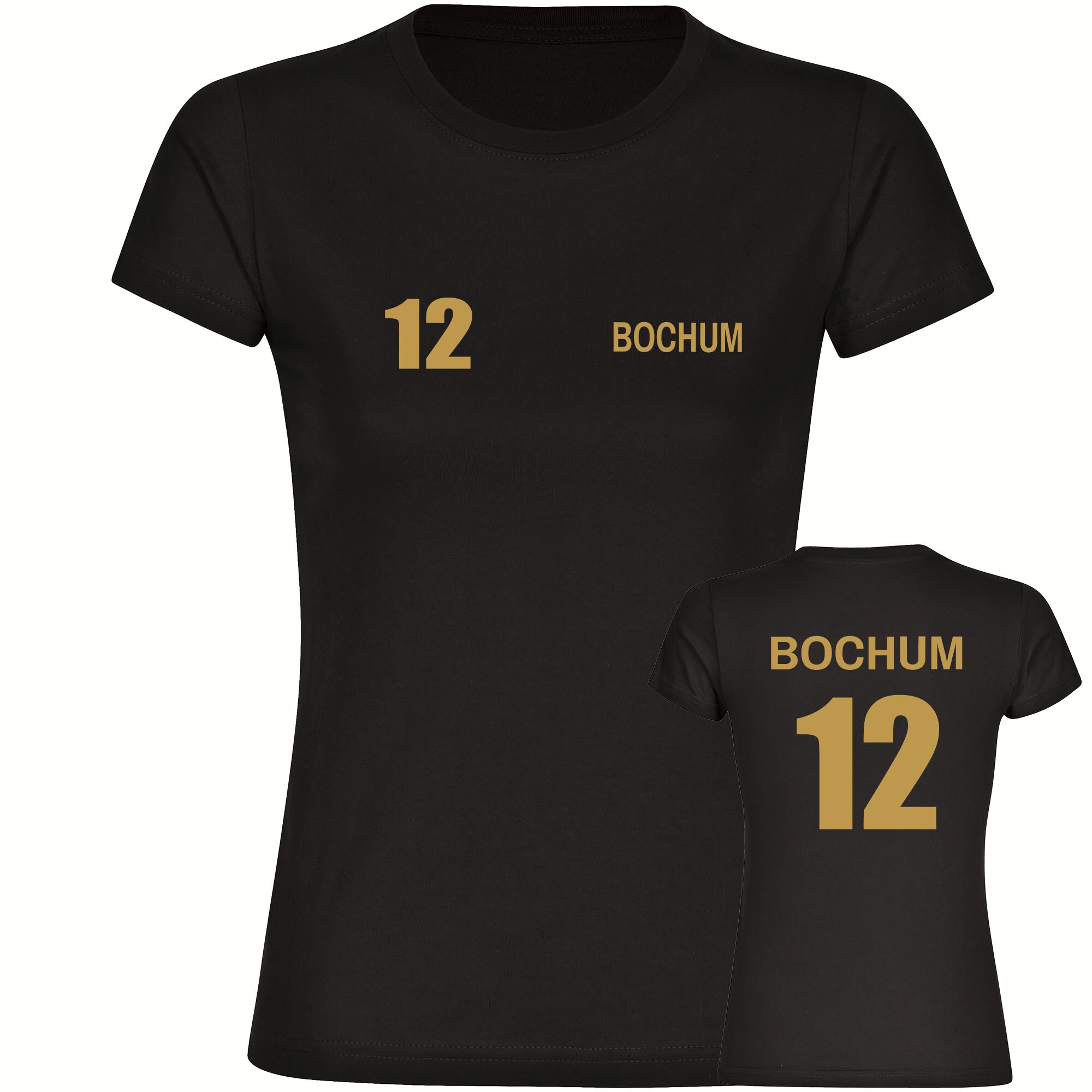 multifanshop® Damen T-Shirt - Bochum - Trikot Nummer 12 gold - Druck gold metallic