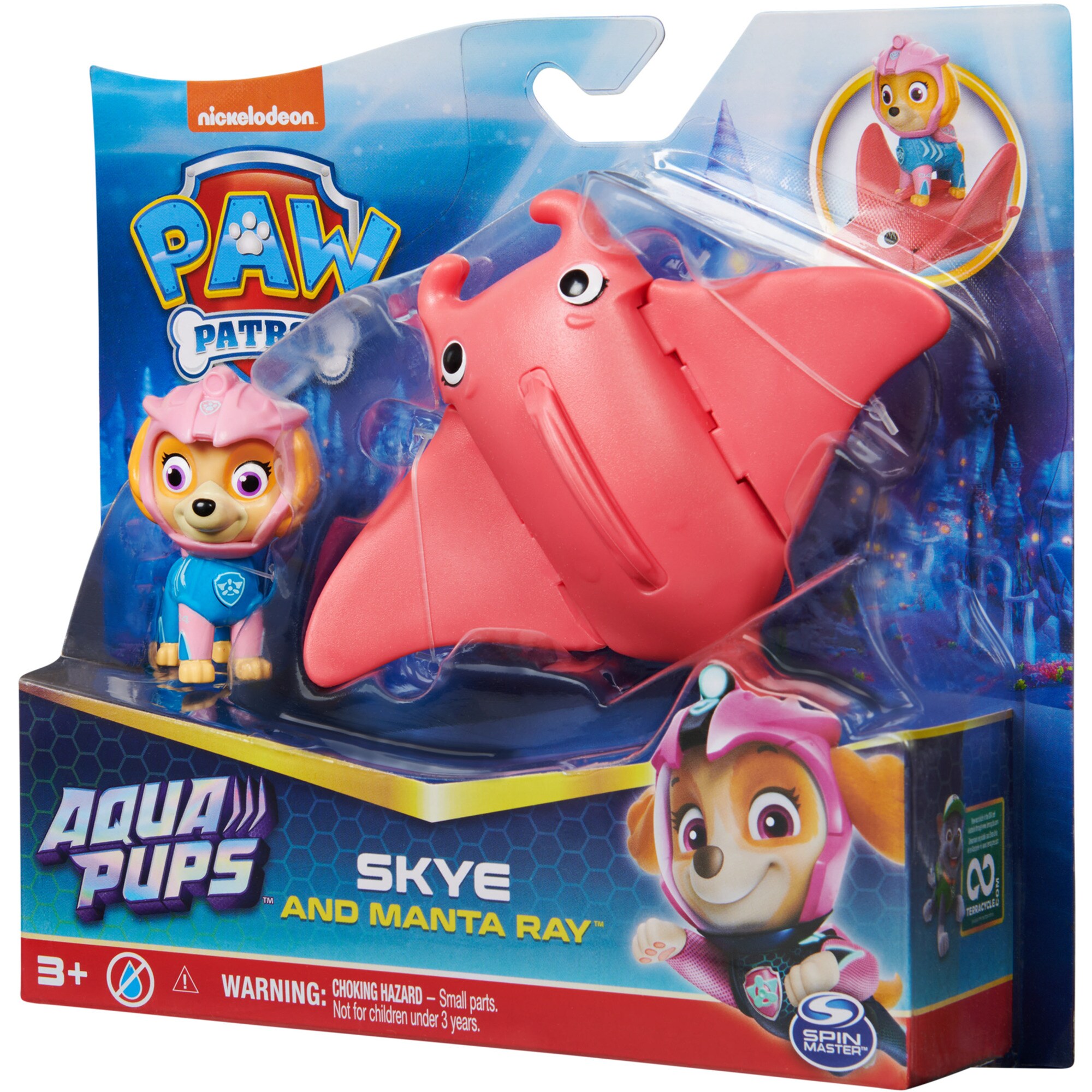 Spin Master Spielfigur Paw Patrol Aqua Pups - Hero Pups-Set mit Skye-Welpenfigur und Rochen-Figur