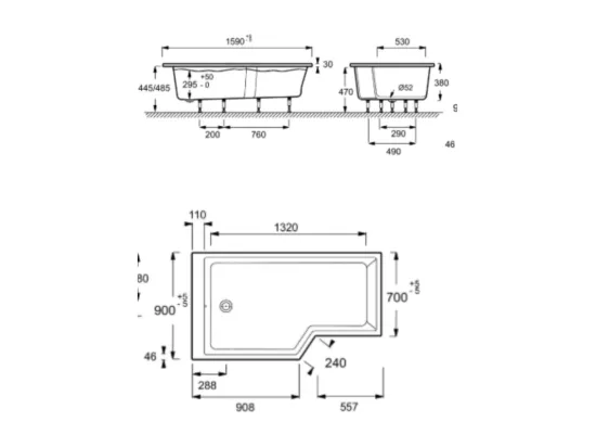 Pack baignoire bain douche antidérapante 160 x 90 JACOB DELAFON Neo blanc mat version gauche + tablier