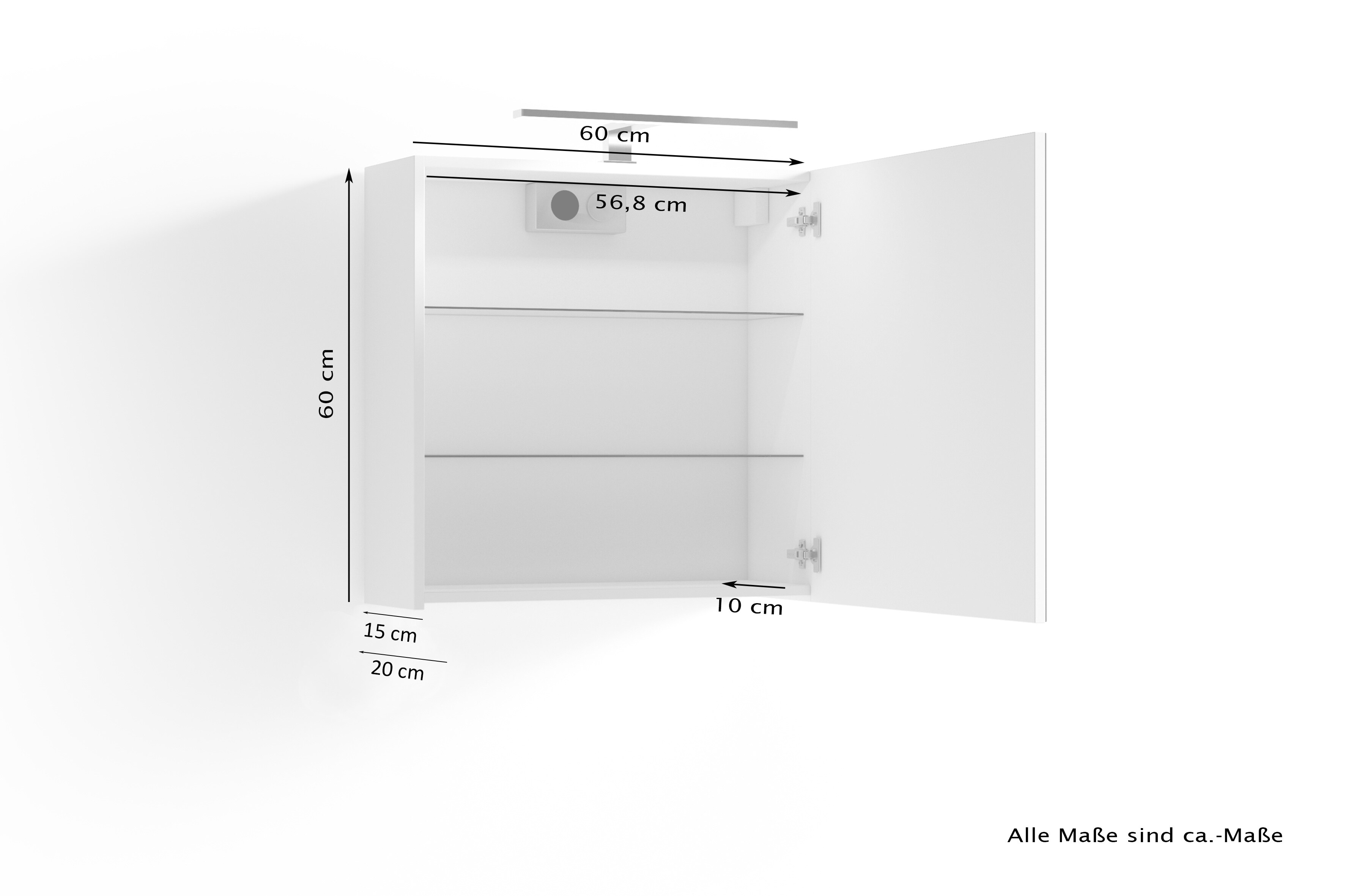 byLIVING Spiegelschrank SPREE, Breite 60 cm, weiß, LED Beleuchtung