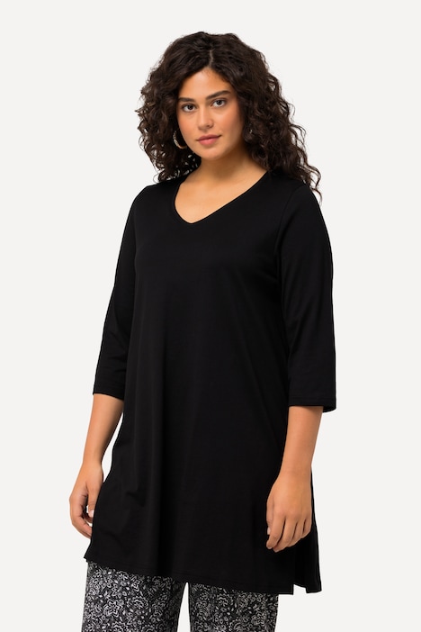 Longshirt, A-Linie, V-Ausschnitt, 3/4-Arm