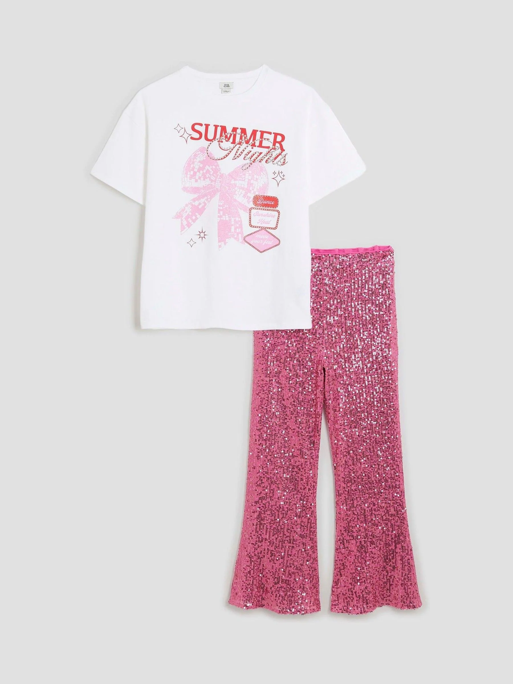 River Island Girls Bow Sequin Kickflare Set