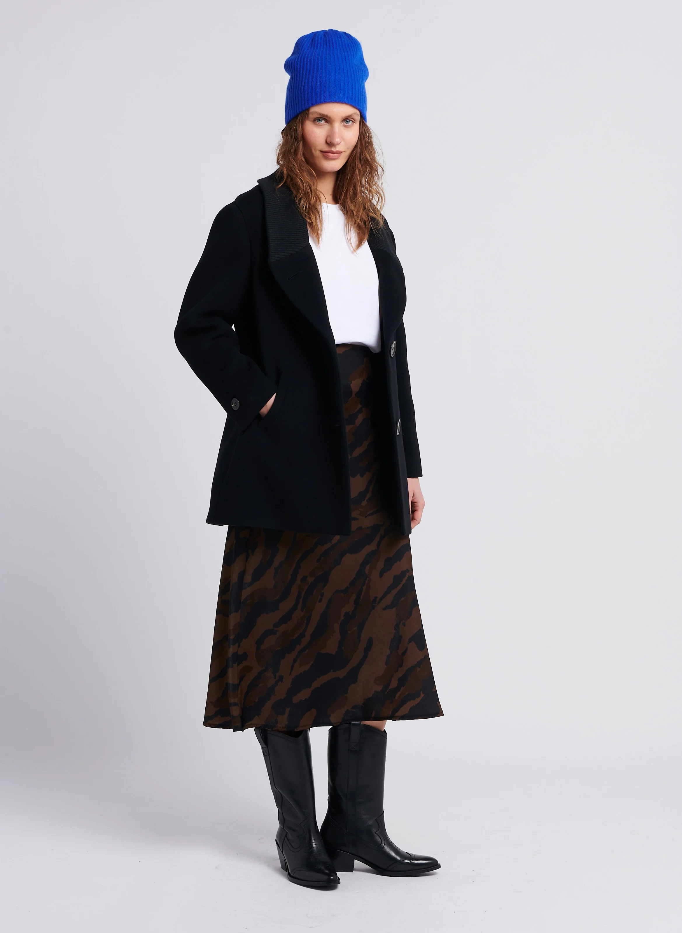 Jupe longue droite à motif animalier | Marron