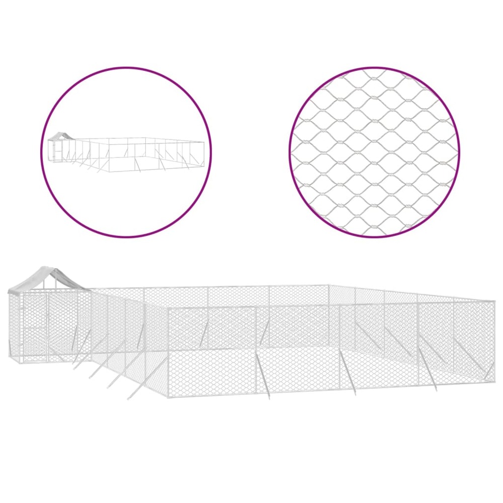 Chenil d'extérieur pour chiens avec toit argenté 10x8x2,5 m