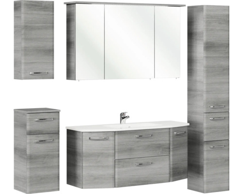 Pelipal Quickset 328 badkamermeubelset (B x H x D 175 x 200 x 39 cm), grafiet getextureerde fronten, met mineraal gegoten wastafel, hoge kast, onderkast en bovenkast (328.120005)