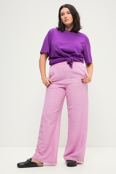 Leinenmix-Hose, Wide Legs, HighWaist, Elastikbund