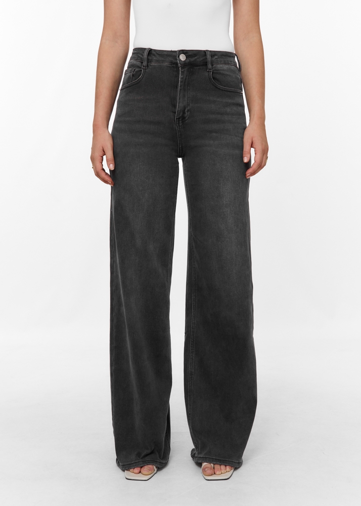 Wide leg stretch jeans iron zwart