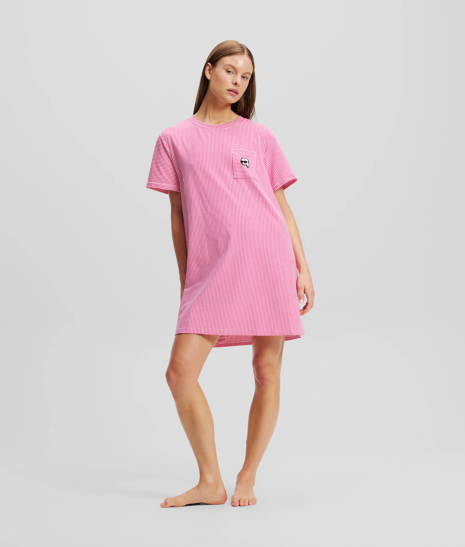 ROBE PYJAMA RAYÉE IKON - Framboise-rayure blanche