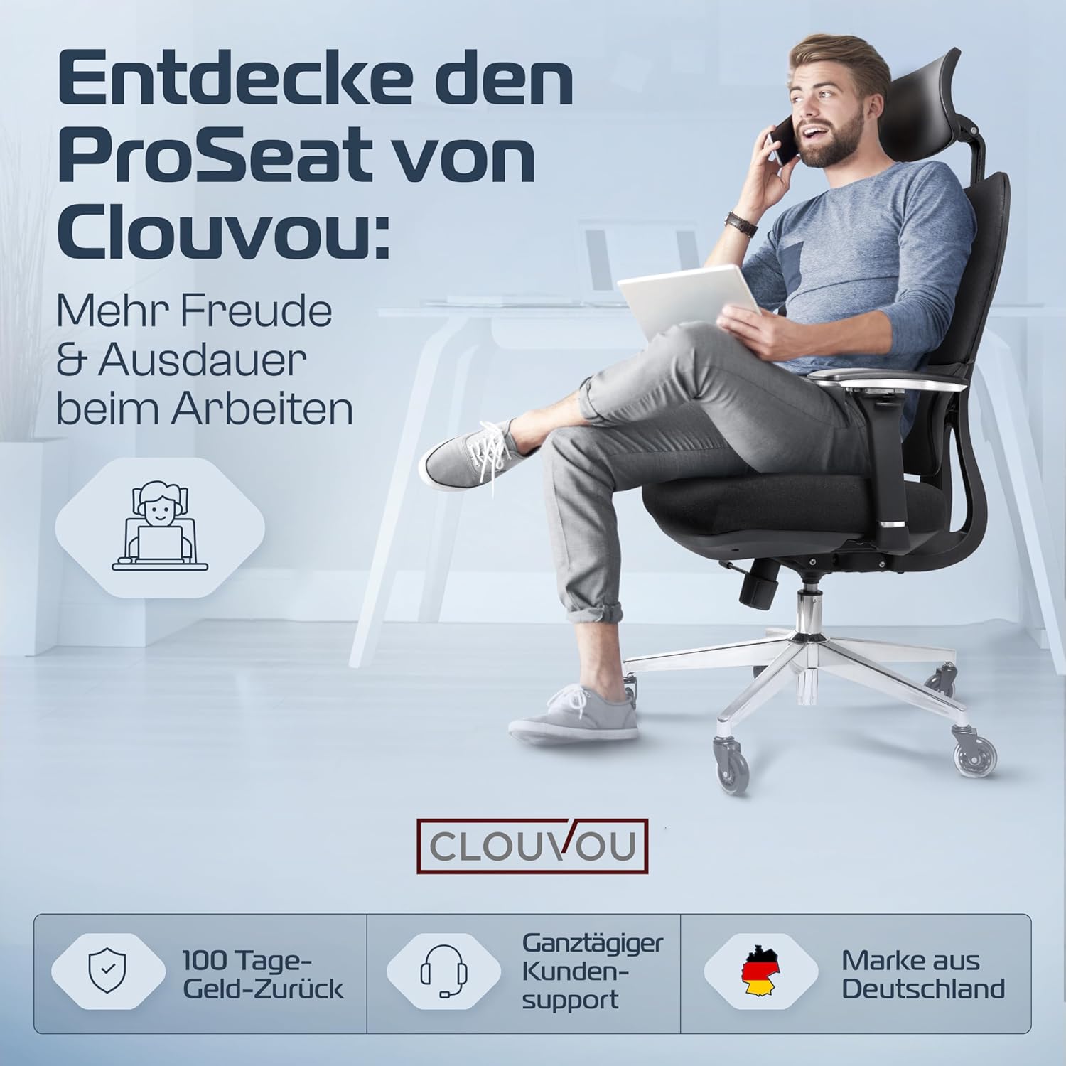 ProSeat Bürostuhl Ergonomisch [TESTSIEGER] Schreibtischstuhl 100% individuell einstellbar | Büro Stuhl & Gaming Stuhl | Computerstuhl Home Office Chair Ergonomic | Drehstuhl 150 kg
