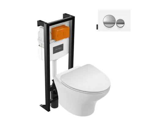 Pack WC suspendu sans bride JACOB DELAFON Nouvelle vague + bati support + plaque chromé brillant blanc mat