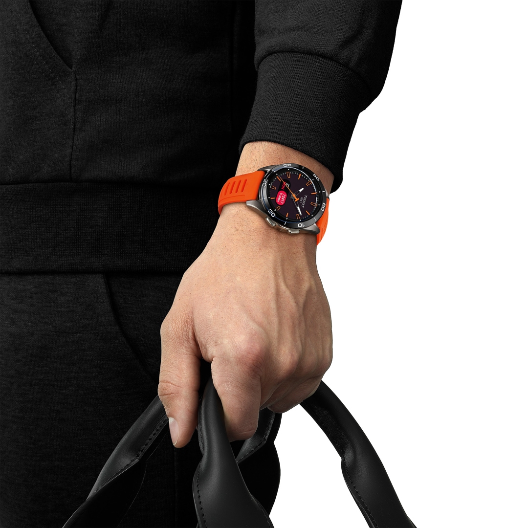 Tissot T-Touch Connect Sport Smartwatch Titan mit orangem Silikonarmband