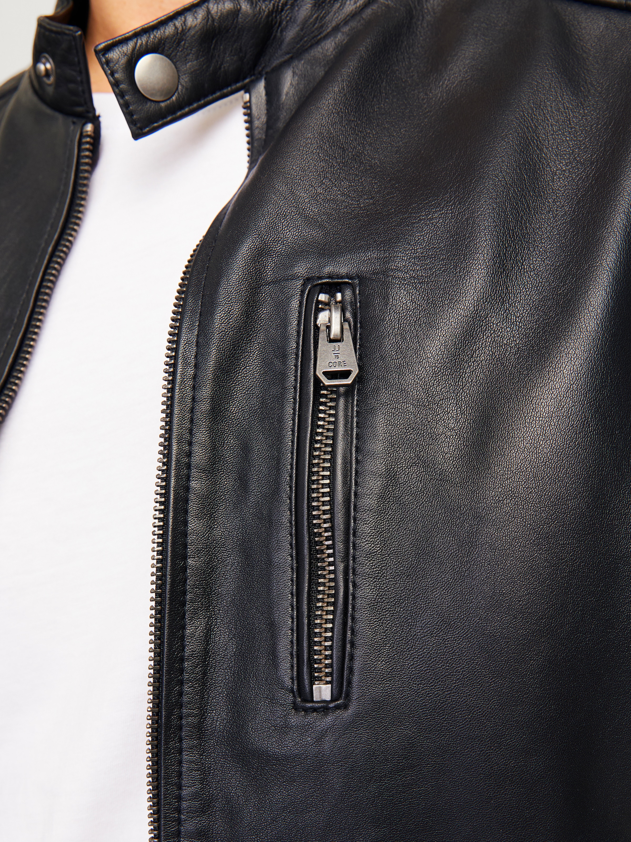 Jack & Jones Lederjacke »JJELIAM LAMB LEATHER JACKET NOOS« ohne Kapuze mit markanter Schultersteppung