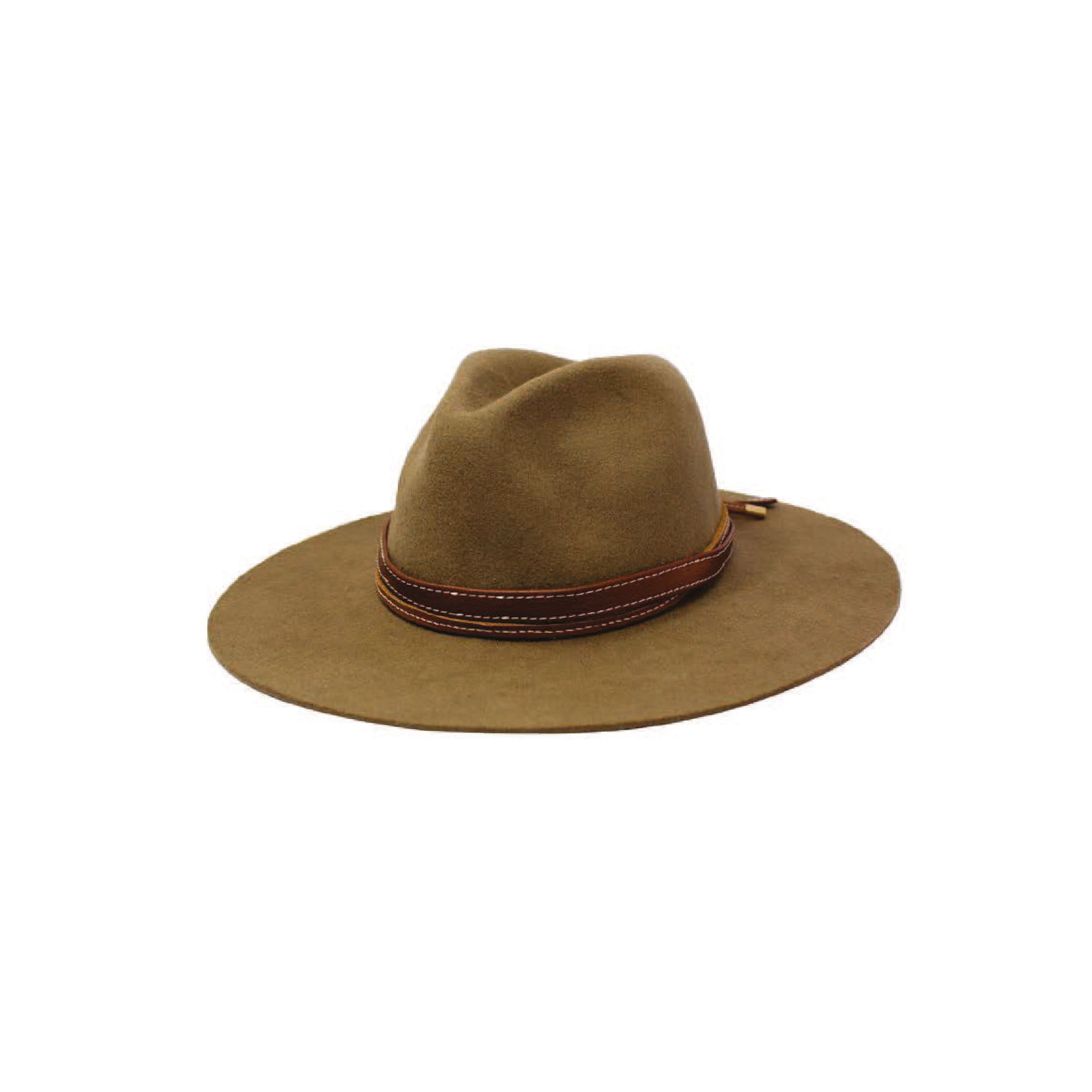 Chapeau classique à longs bords avec bandeau en cuir bicolore