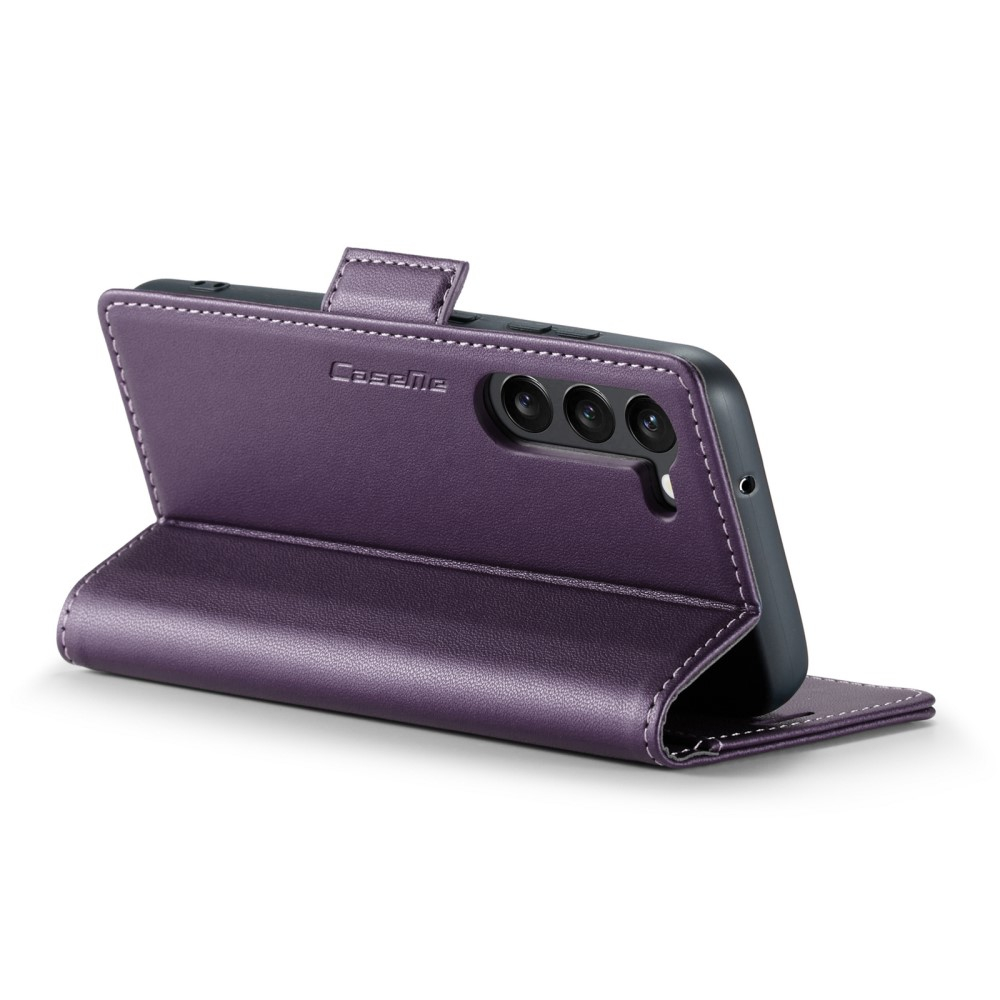 Samsung Galaxy S23 Leder Tasche Flip Wallet Etui mit Kartenfächern Litchi Look (RFID Schutz) - Violett