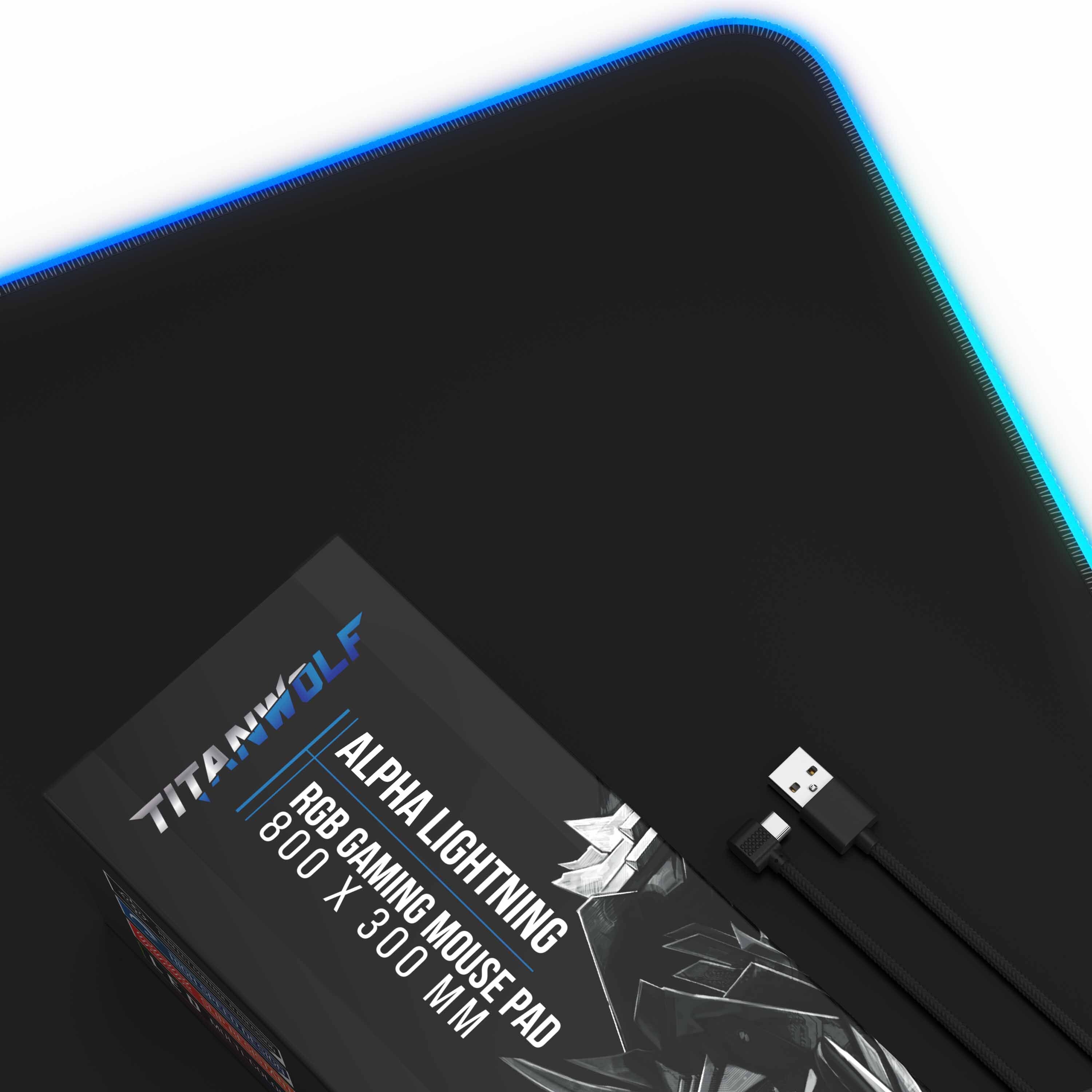 Titanwolf RGB Gaming Mauspad, Mousepad XL 800 x 300mm verbessert Präzision & Geschwindigkeit, black