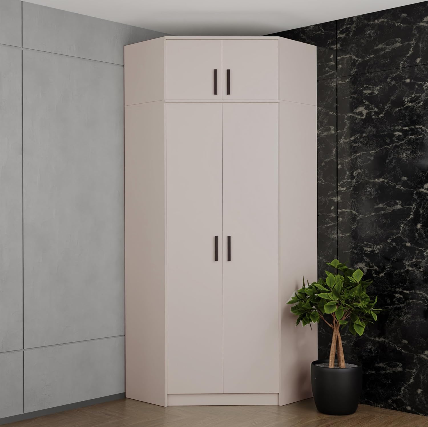 Marmex Kleiderschrank Eckschrank mit Kleiderstangen und Einlegeböden Mehrzweckschrank Schrank Kinderzimmer Schlafzimmer Möbel Flurschrank Grant G8+G15 C 91x235 cm Cashmere