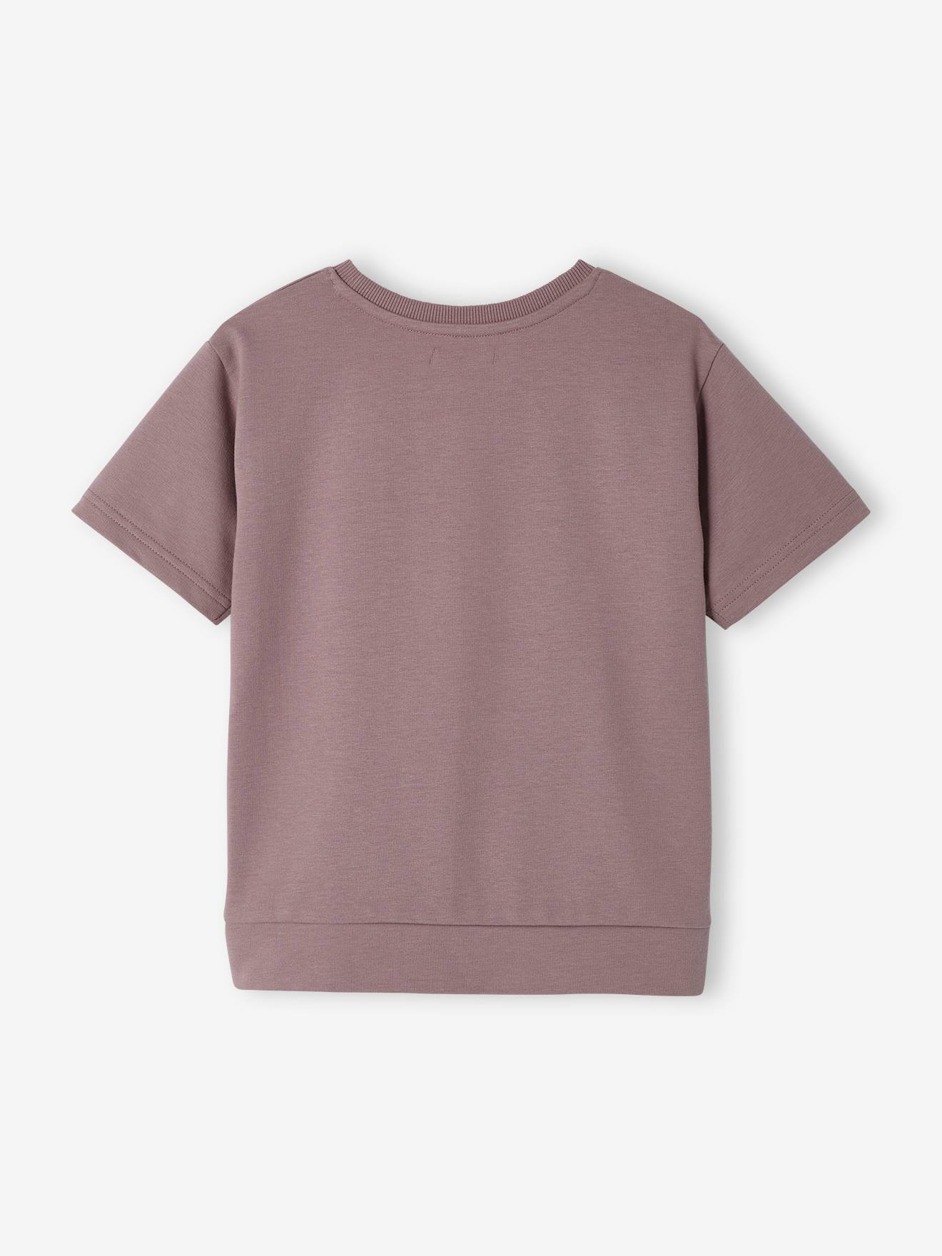 Camiseta infantil lavanda com estampa de van.