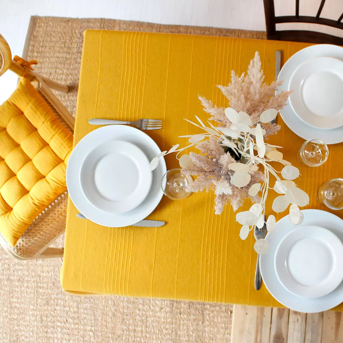 Nappe rectangulaire coton recyclé (140 x 240 cm) Bombay Jaune moutarde