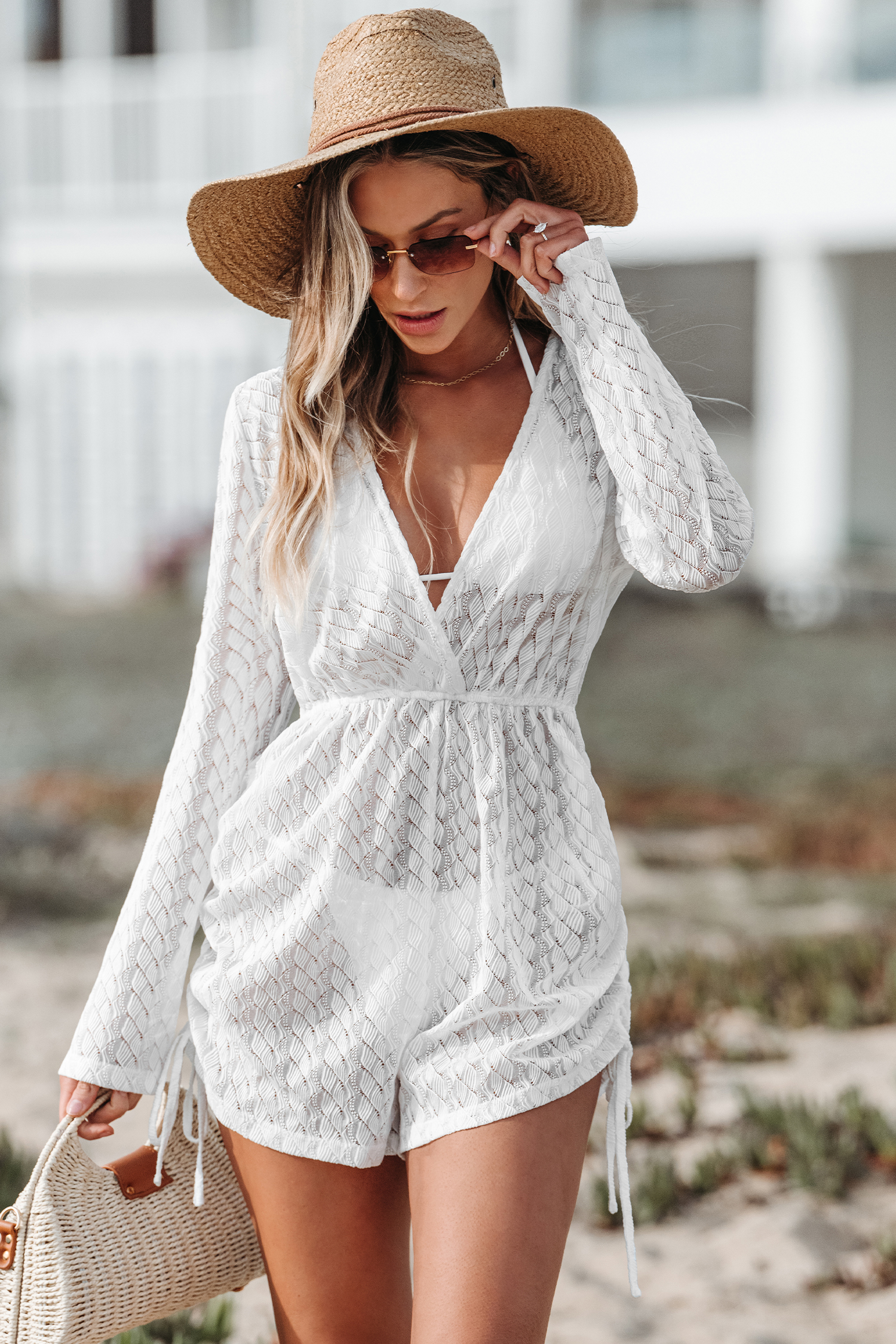 Combishort cover up avec col surplis en V plongeant
