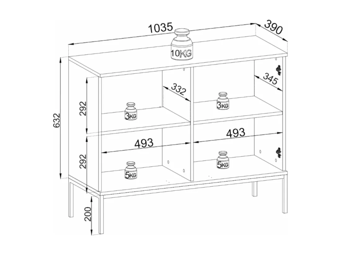 Buffet à deux portes avec éclairage LED - 104 cm - Noir/Chêne Wotan- TOSENA