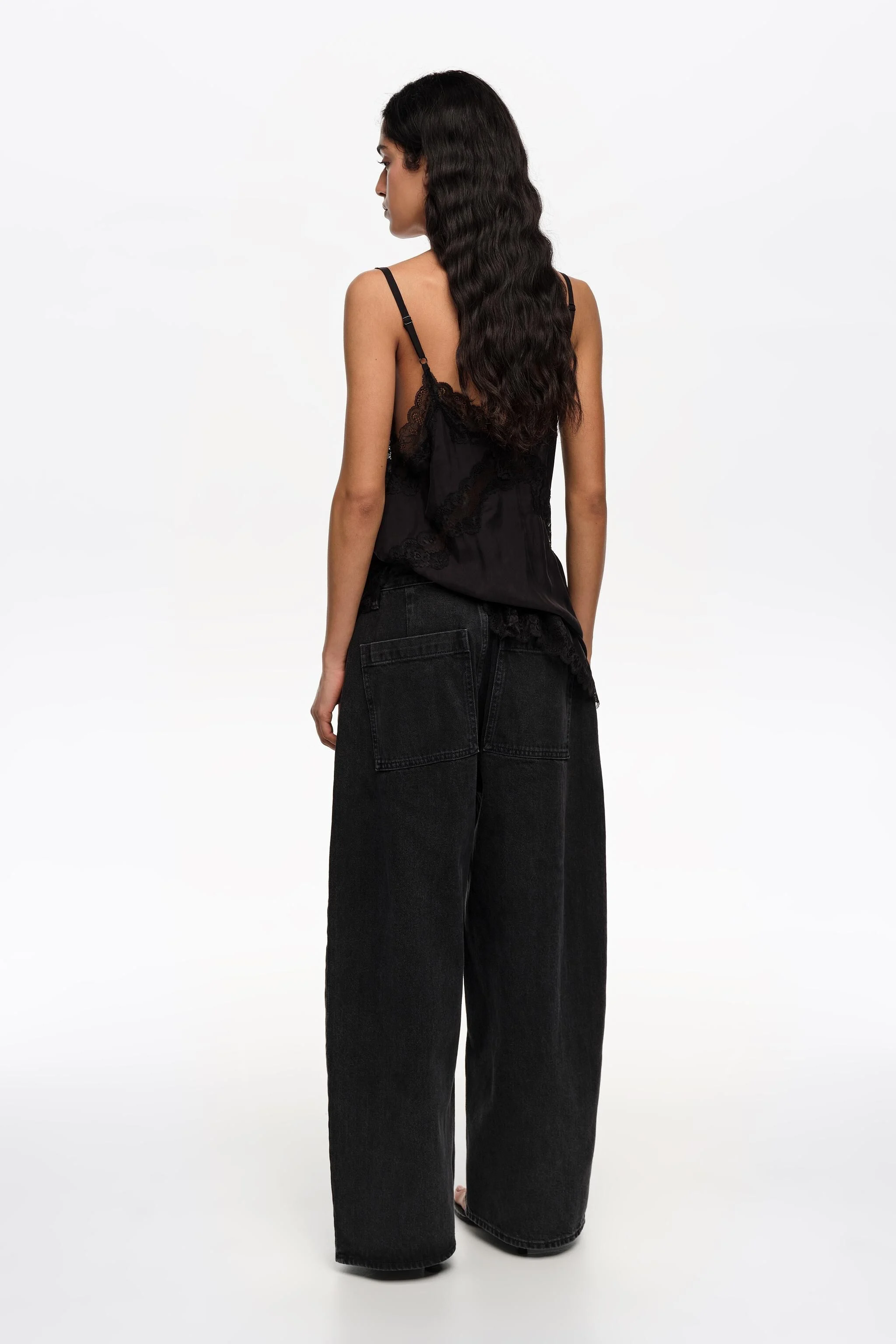 CALÇA DE PERNA LARGA - Calça jeans preta lavada