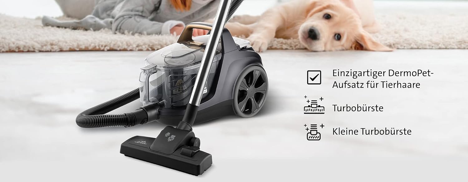 ETA Beutelloser Staubsauger Grande Animal I 850W I 2X HEPA-Filter I 3.2l Volumen I Einzigartiger DermoPet-Aufsatz für Tierfelle und Tierhaare I Bodenstaubsauger