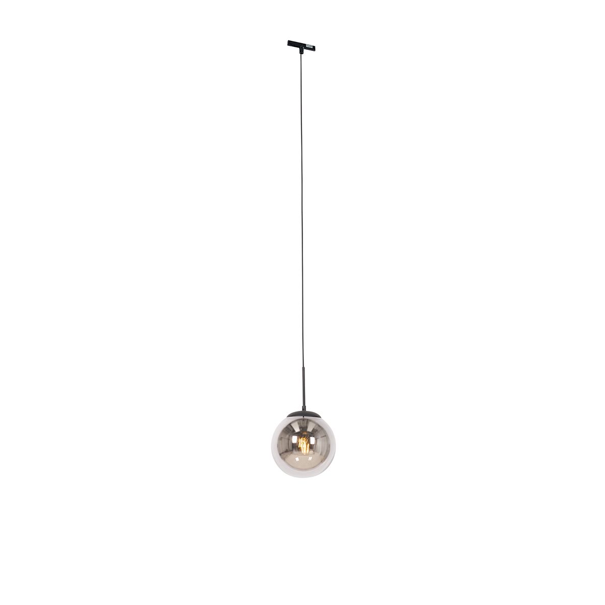 Art Deco hanglamp zwart met smoke glas incl. rail adapter 1-fase - Slimline Flore